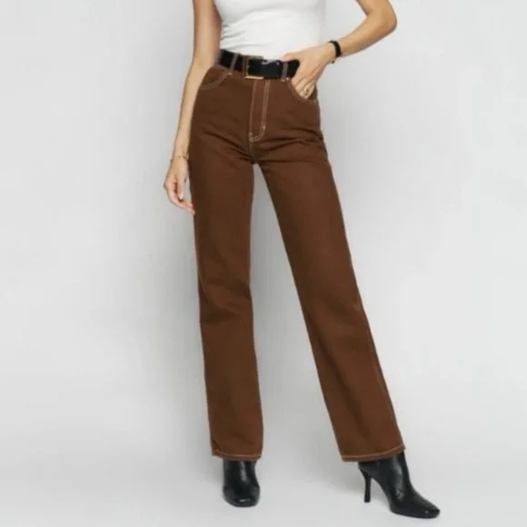 Reformation Cowboy High Rise Straight Jean Chocolate - Picture 5 of 6